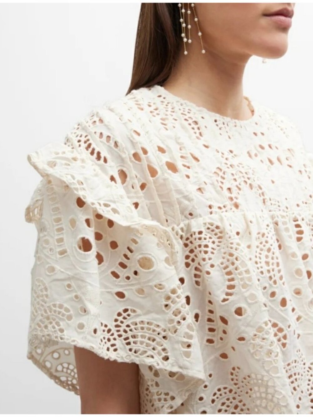 Farm Rio NEW $185 Palm Tree Richelieu Lace Blouse Medium - Picture 10 of 10